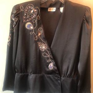 Black satin embroidered jacket with jewels
